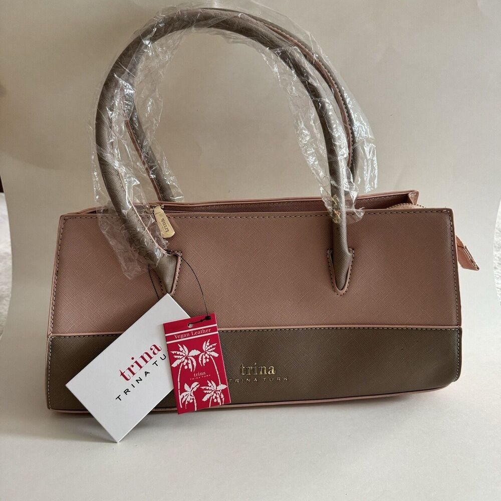 Trina Turk Color Block Satchel Or Crossbody Purse Blush/Taupe/Gold NWT $138